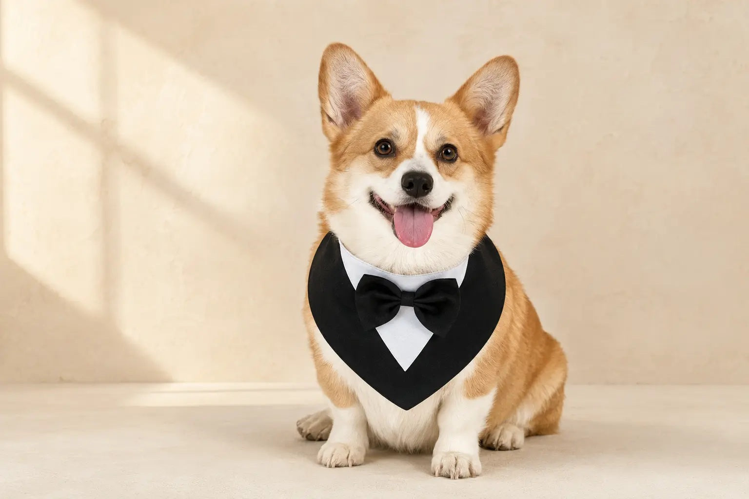 Corgi avec nœud et plastron noir